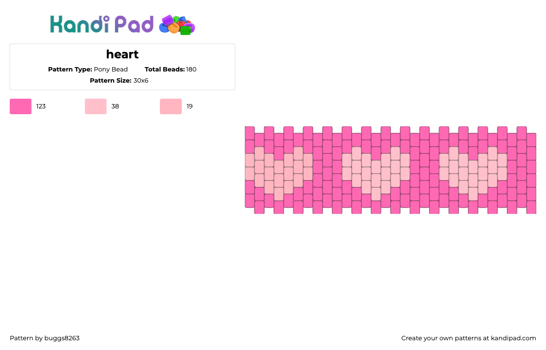 heart - Pony Bead Pattern by buggs8263 on Kandi Pad - hearts,love,valentine,cuff,pink