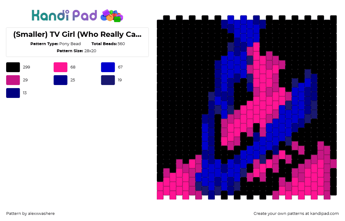 (Smaller) TV Girl (Who Really Cares) - Pony Bead Pattern by alexxwashere on Kandi Pad - who really cares,tv girl,album,panel,music,black,blue,pink