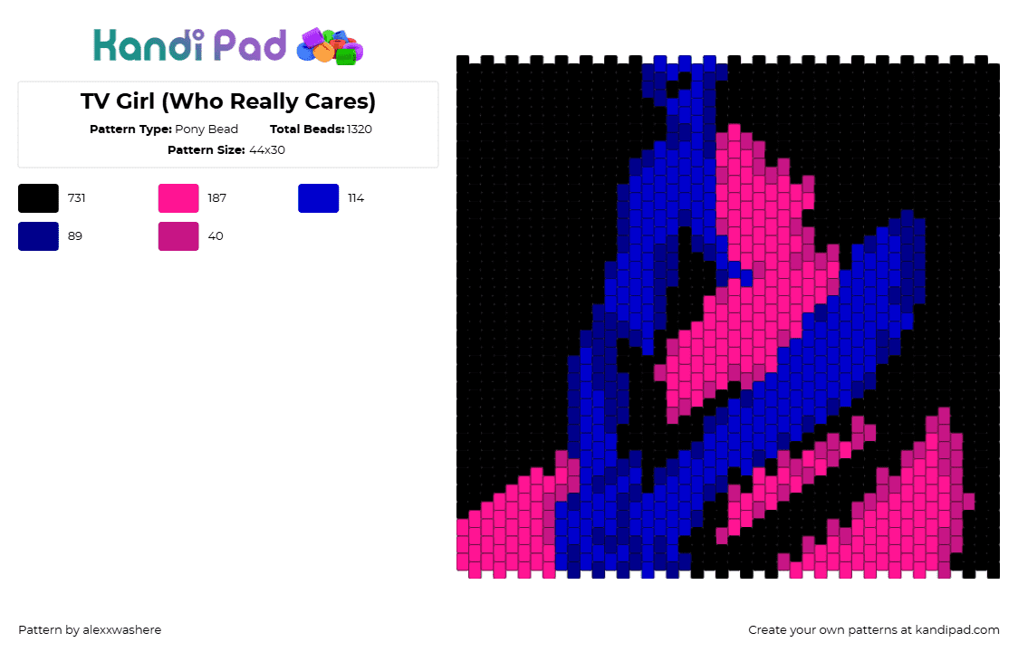 TV Girl (Who Really Cares) - Pony Bead Pattern by alexxwashere on Kandi Pad - who really cares,tv girl,album,panel,music,black,blue,pink