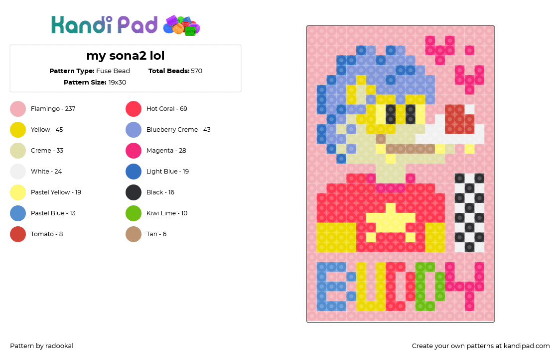 my sona2 lol - Fuse Bead Pattern by radookal on Kandi Pad - buddy,ferret,sona,panel,colorful,pink