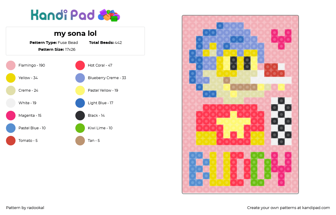 my sona lol - Fuse Bead Pattern by radookal on Kandi Pad - buddy ferret,sona,panel,colorful,pink