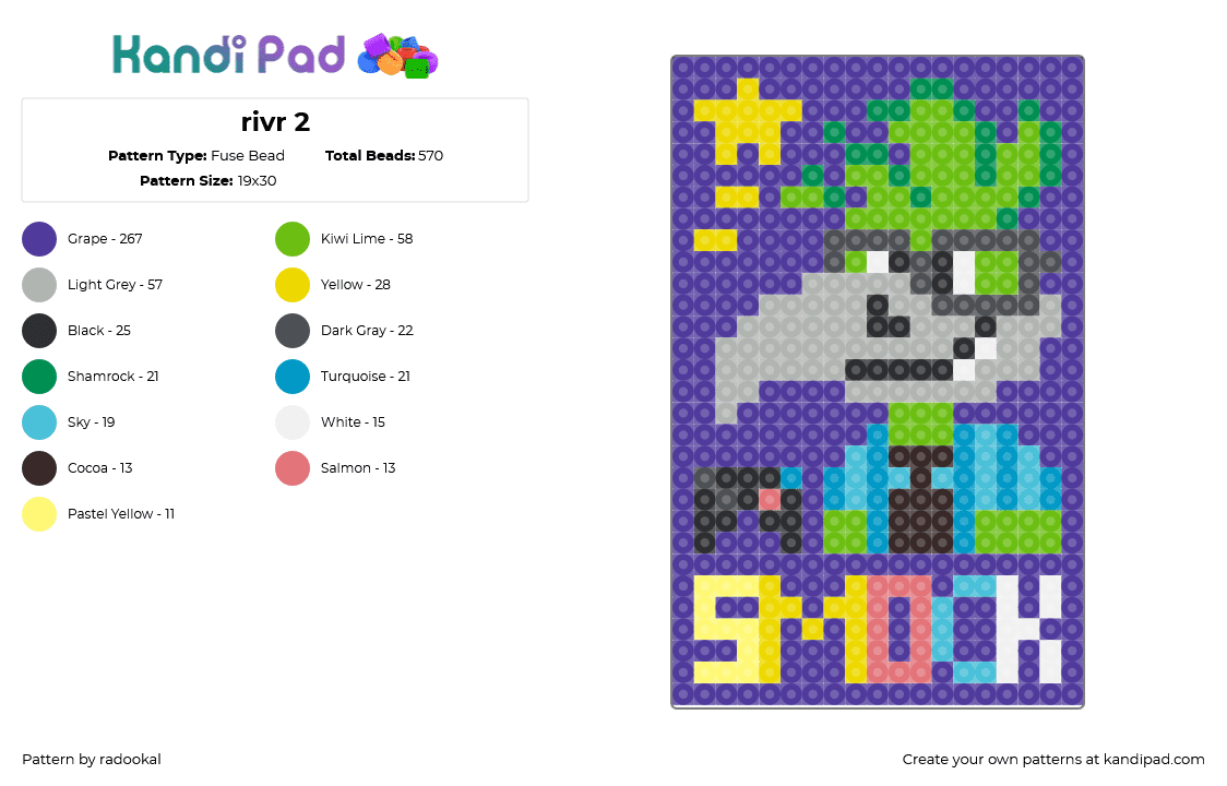 rivr 2 - Fuse Bead Pattern by radookal on Kandi Pad - smock,colorful,panel,character,purple,green