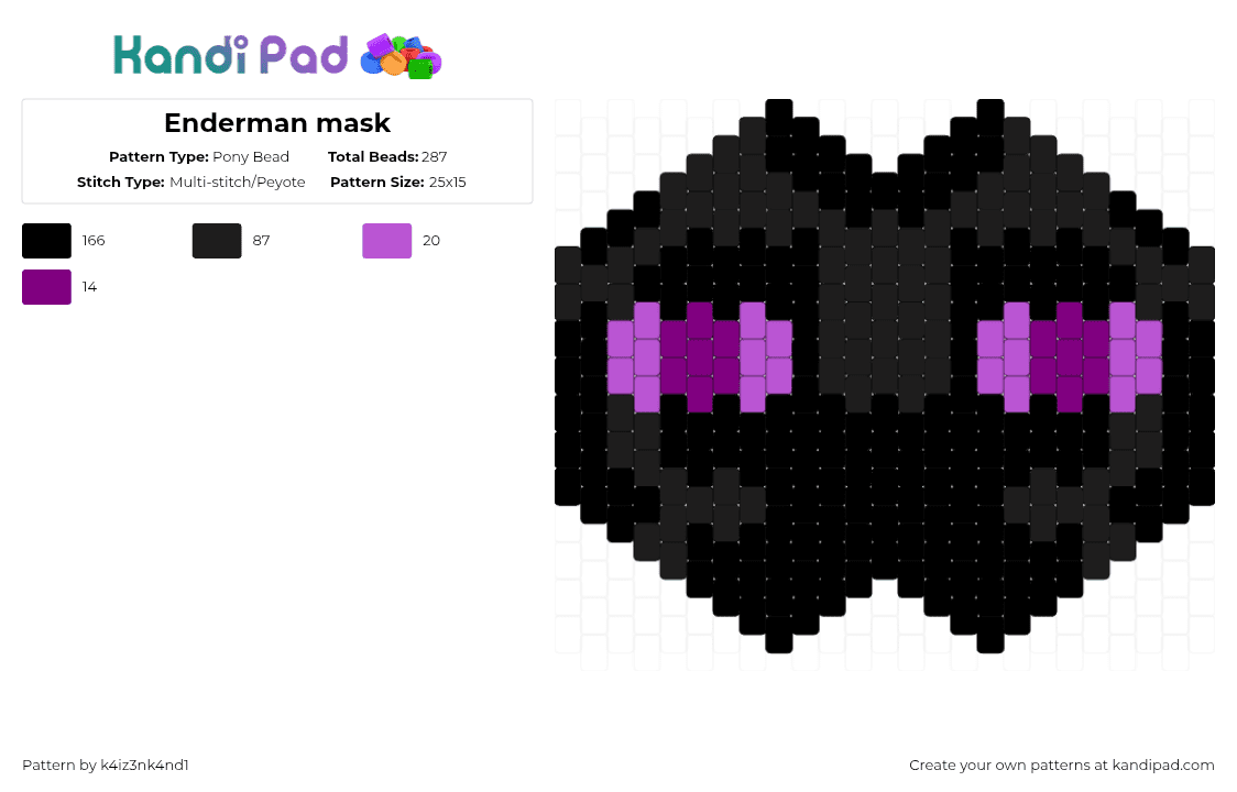 Enderman mask - Pony Bead Pattern by k4iz3nk4nd1 on Kandi Pad - black