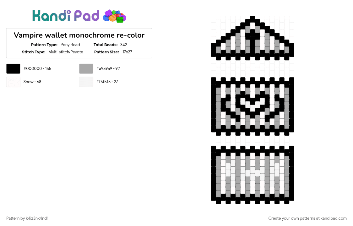 Vampire wallet monochrome re-color - Pony Bead Pattern by k4iz3nk4nd1 on Kandi Pad - beige, white