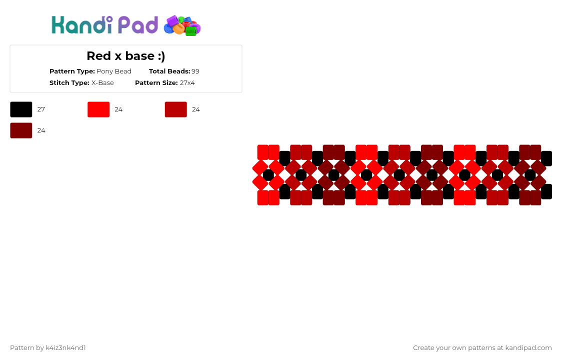 Red x base :) - Pony Bead Pattern by k4iz3nk4nd1 on Kandi Pad - red,brown