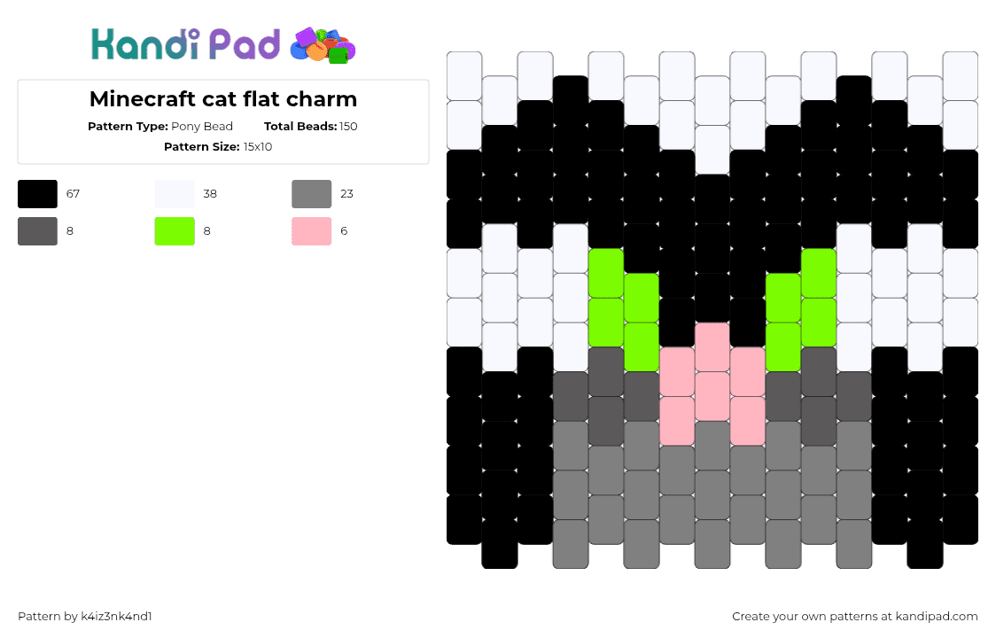 Minecraft cat flat charm - Pony Bead Pattern by k4iz3nk4nd1 on Kandi Pad - gray