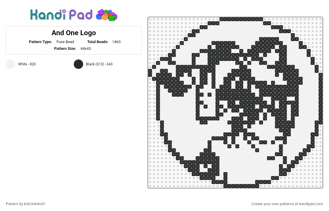And One Logo - Fuse Bead Pattern by k4iz3nk4nd1 on Kandi Pad - black,white