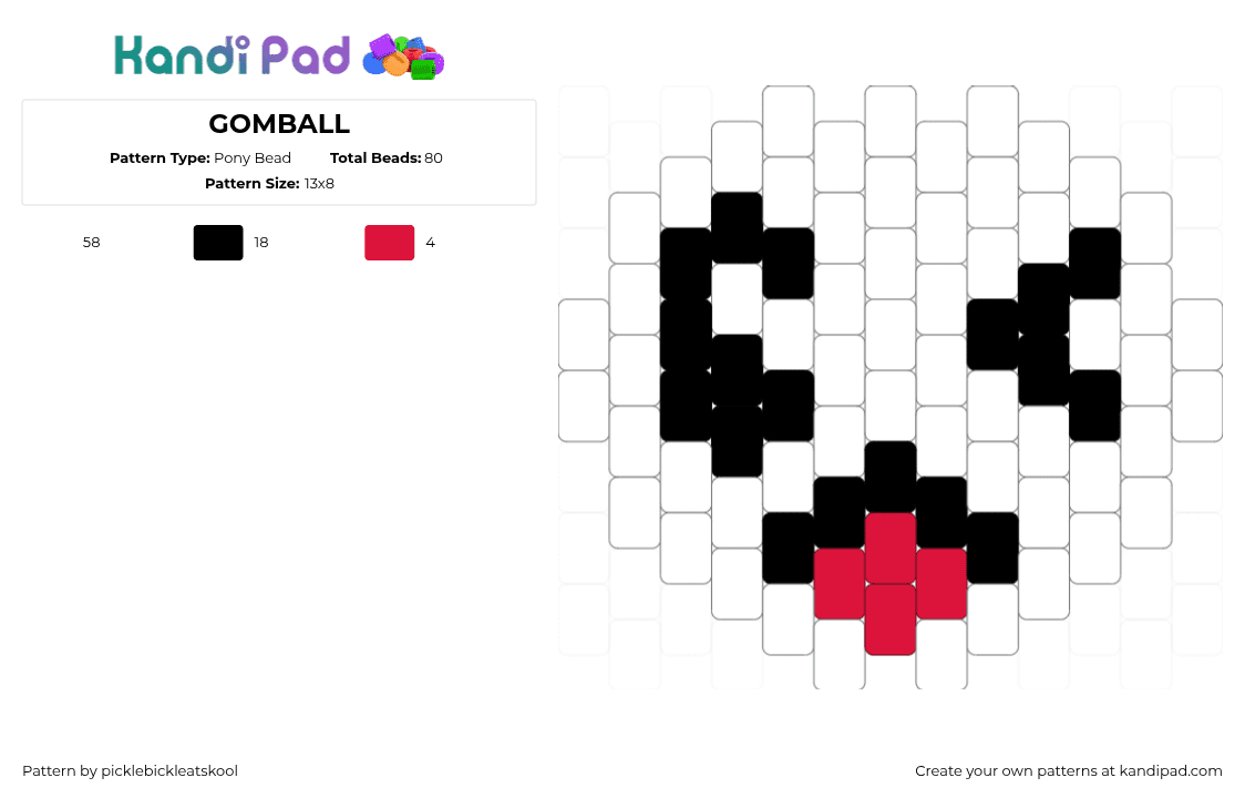 GOMBALL - Pony Bead Pattern by picklebickleatskool on Kandi Pad - gomball,regretevator,roblox,face,video game,charm,white,black