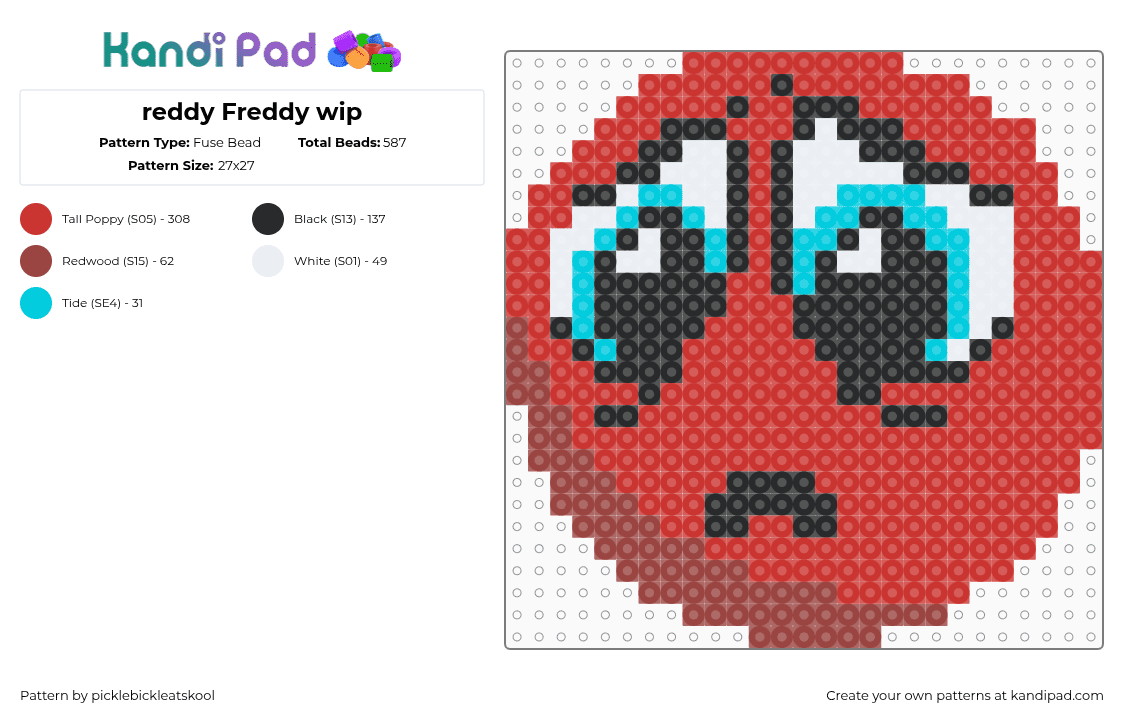 Red Teddy - Fuse Bead Pattern by picklebickleatskool on Kandi Pad - red teddy,regretevator,roblox,ball,character,video game