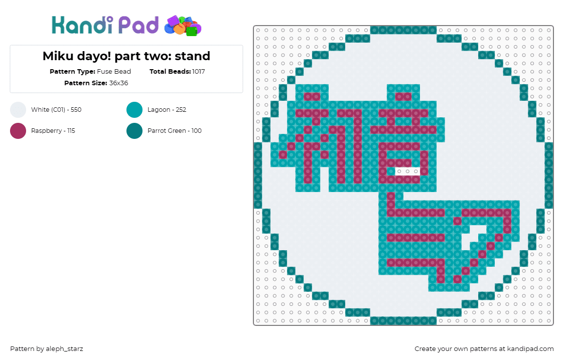 Miku dayo! part two: stand - Fuse Bead Pattern by aleph_starz on Kandi Pad - hatsune miku,vocaloid,stand,music,white,teal