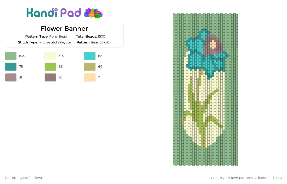 Flower Banner - Pony Bead Pattern by cursed_confetti on Kandi Pad - teal