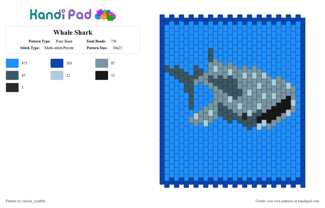 Whale Shark - Pony Bead Pattern by cursed_confetti on Kandi Pad - light blue