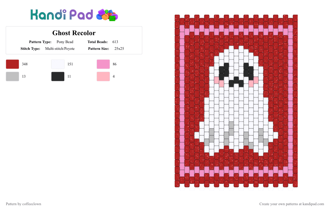 Ghost Recolor - Pony Bead Pattern by cursed_confetti on Kandi Pad - red