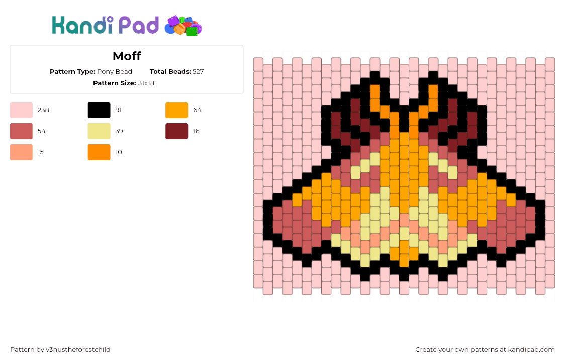 Moff - Pony Bead Pattern by v3nustheforestchild on Kandi Pad - moth,insect,bug,panel,pink,orange