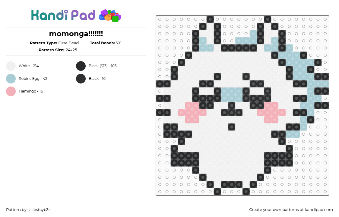 momonga!!!!!!! - Fuse Bead Pattern by silliestcyb3r on Kandi Pad - white,light blue,beige