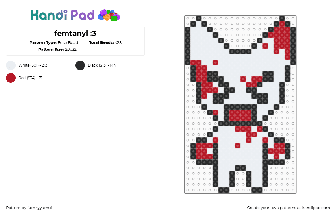 femtanyl :3 - Fuse Bead Pattern by fumkyykmuf on Kandi Pad - token,femtanyl,bloody,cat,character,music,white,red