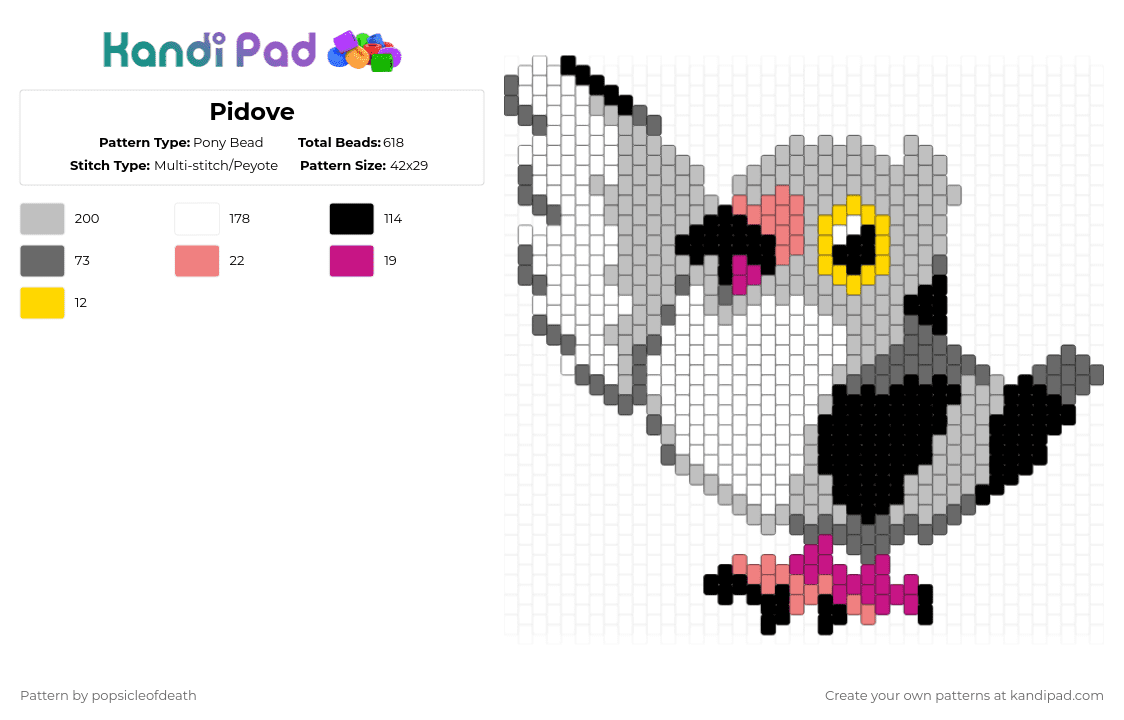 Pidove - Pony Bead Pattern by popsicleofdeath on Kandi Pad - beige,gray,pokemon,pidove
