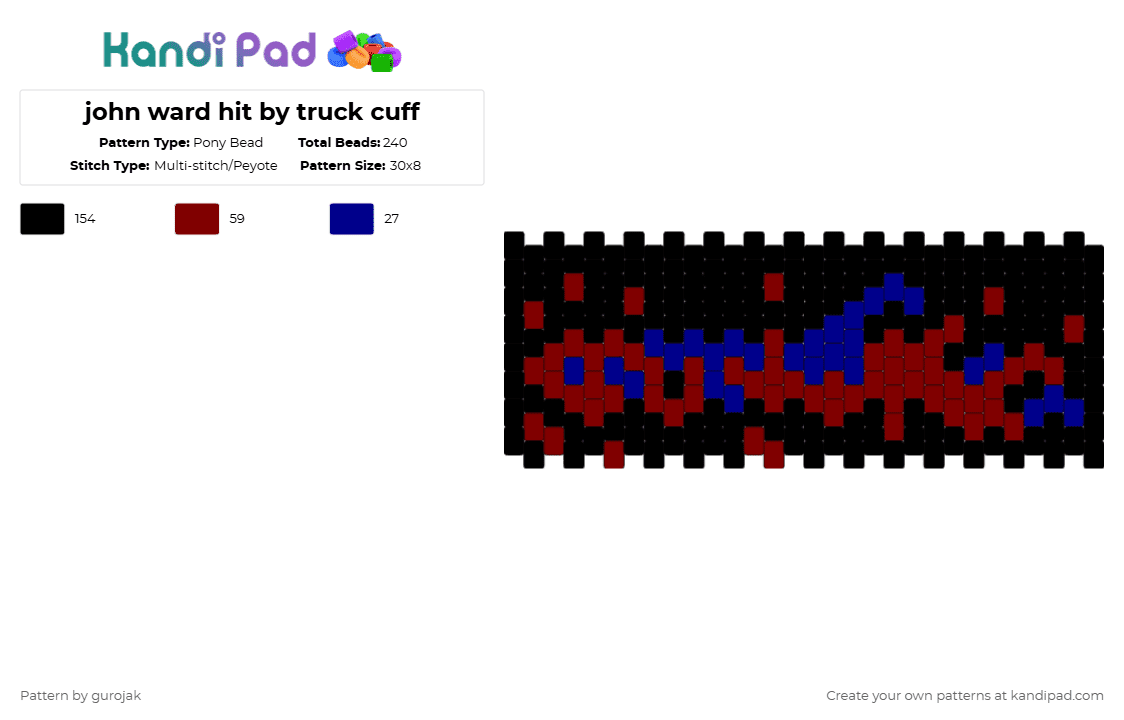 john ward hit by truck cuff - Pony Bead Pattern by gurojak on Kandi Pad - black,purple,brown