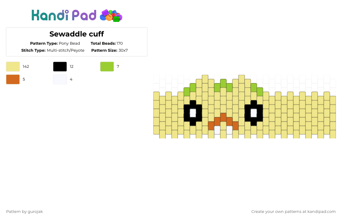 Sewaddle cuff - Pony Bead Pattern by gurojak on Kandi Pad - yellow