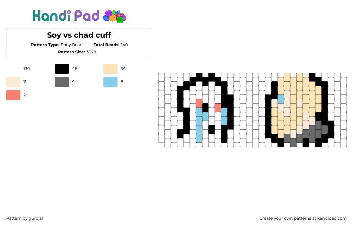 Soy vs chad cuff - Pony Bead Pattern by gurojak on Kandi Pad - meme,soy vs chad,cuff,white