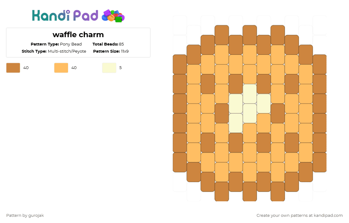 waffle charm - Pony Bead Pattern by gurojak on Kandi Pad - orange