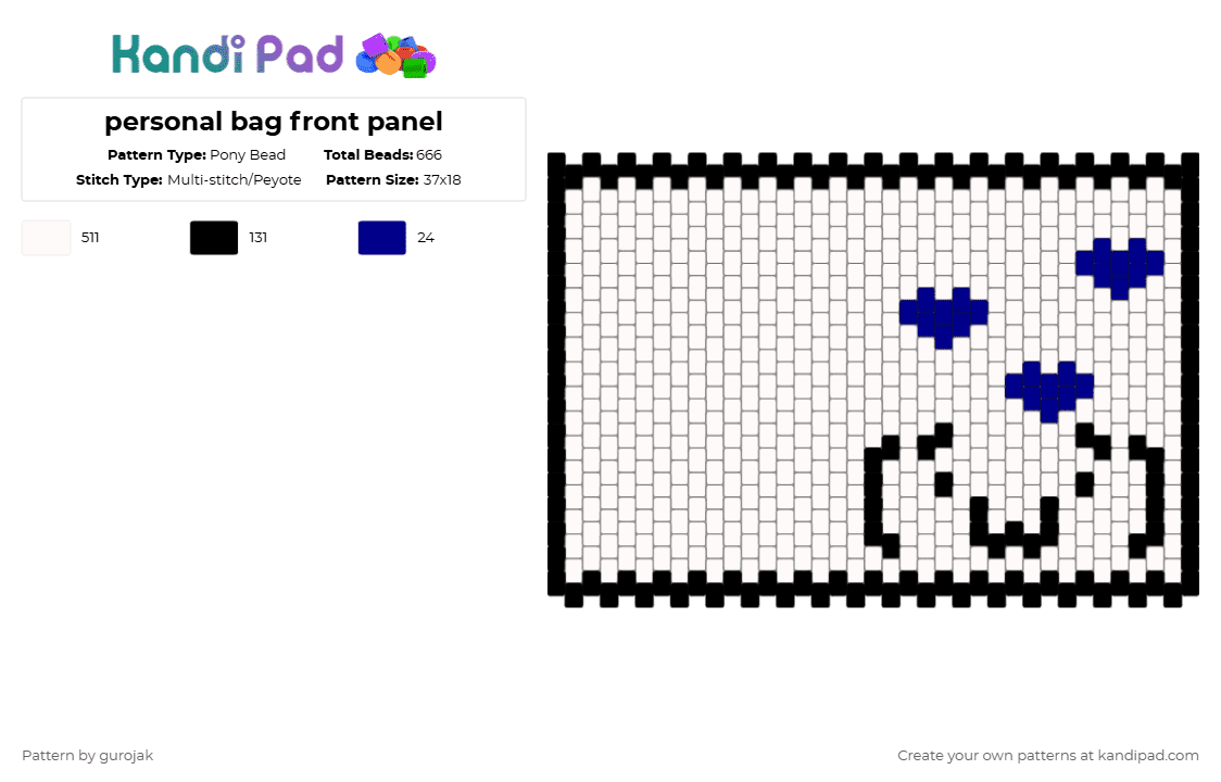 personal bag front panel - Pony Bead Pattern by gurojak on Kandi Pad - white