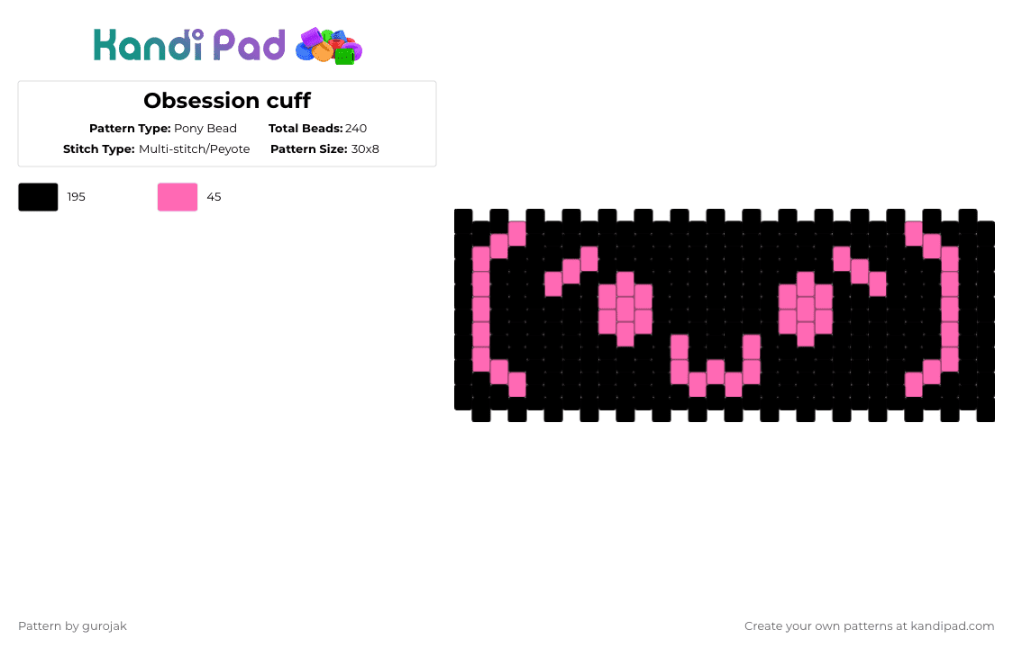 Obsession cuff - Pony Bead Pattern by gurojak on Kandi Pad - black