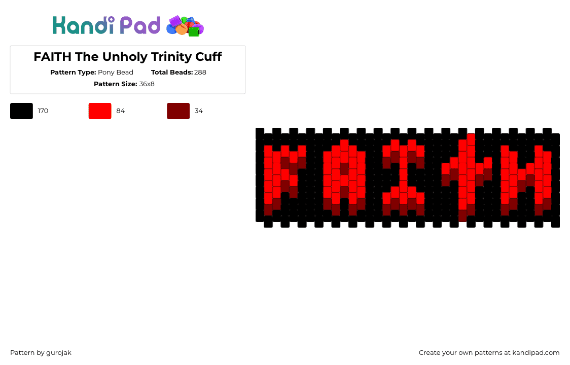 FAITH The Unholy Trinity Cuff - Pony Bead Pattern by gurojak on Kandi Pad - faith the unholy trinity,text,logo,video game,cuff,red,black