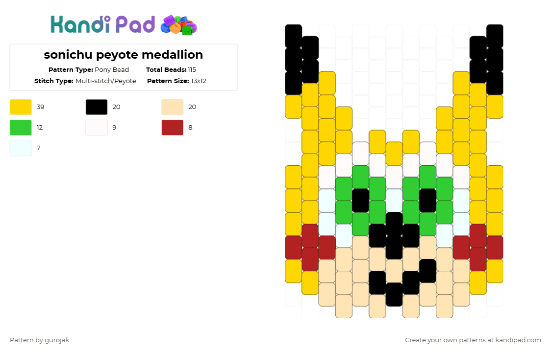 sonichu peyote medallion - Pony Bead Pattern by gurojak on Kandi Pad - yellow,beige