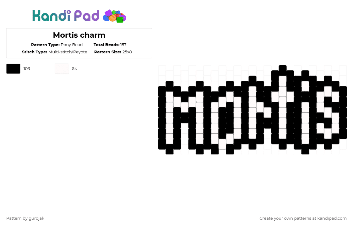 Mortis charm - Pony Bead Pattern by gurojak on Kandi Pad - white,black