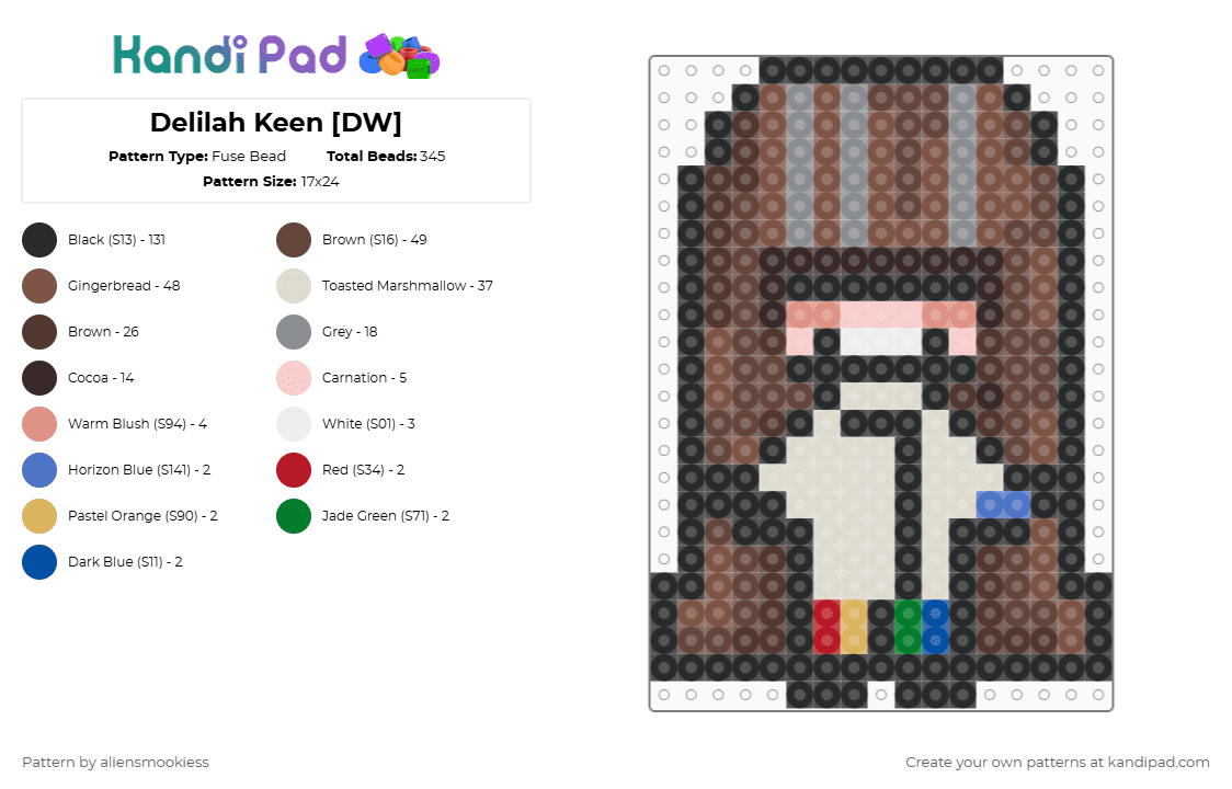 Delilah Keen [DW] - Fuse Bead Pattern by aliensmookiess on Kandi Pad - lady,character,video game,gaming,brown,beige,tan,dandys world,dw,delilah keen,games,roblox,dandy world,delilah
