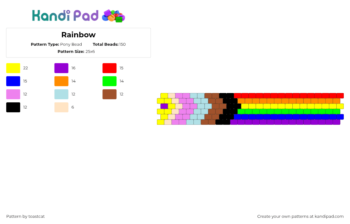 Rainbow - Pony Bead Pattern by toastcat on Kandi Pad - progress,pride,rainbow,cuff