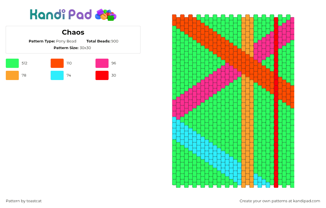 Chaos - Pony Bead Pattern by toastcat on Kandi Pad - random,stripes,colorful,panel,green,orange,pink,light blue