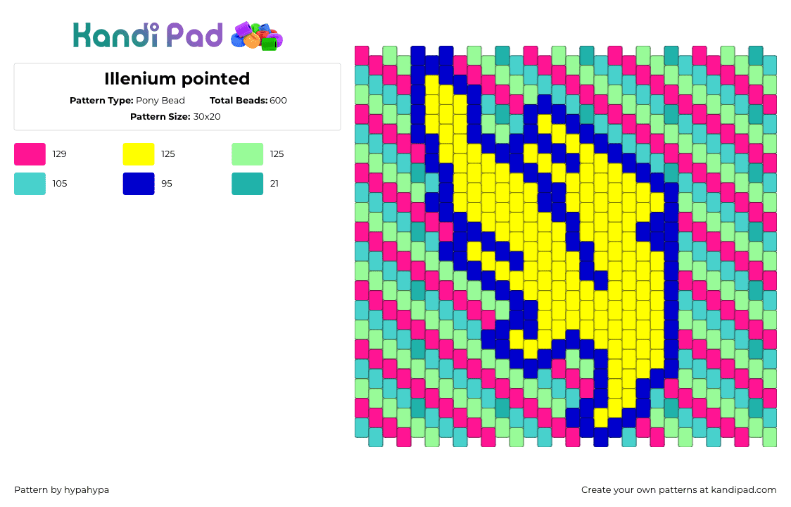 Illenium pointed - Pony Bead Pattern by hypahypa on Kandi Pad - illenium,dj,logo,panel,phoenix,music,diagonal,stripes,yellow,teal,pink