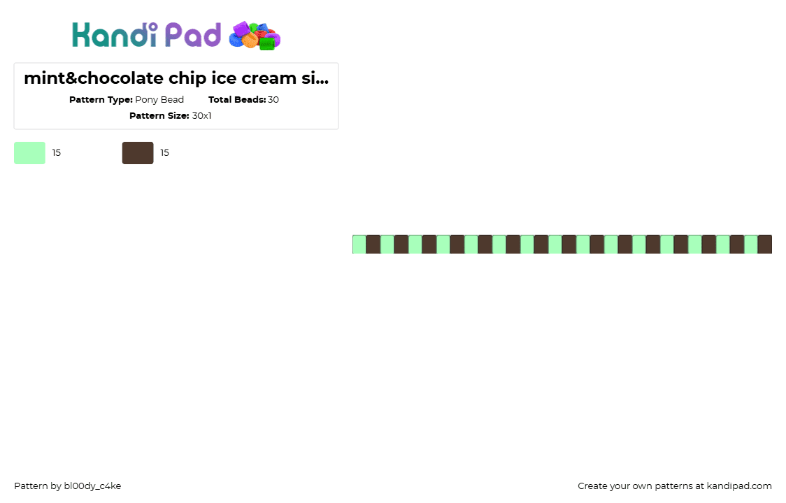 mint&chocolate chip ice cream single - Pony Bead Pattern by bl00dy_c4ke on Kandi Pad - brown, chocolate chip, ice cream, kandi, mint, single, teal