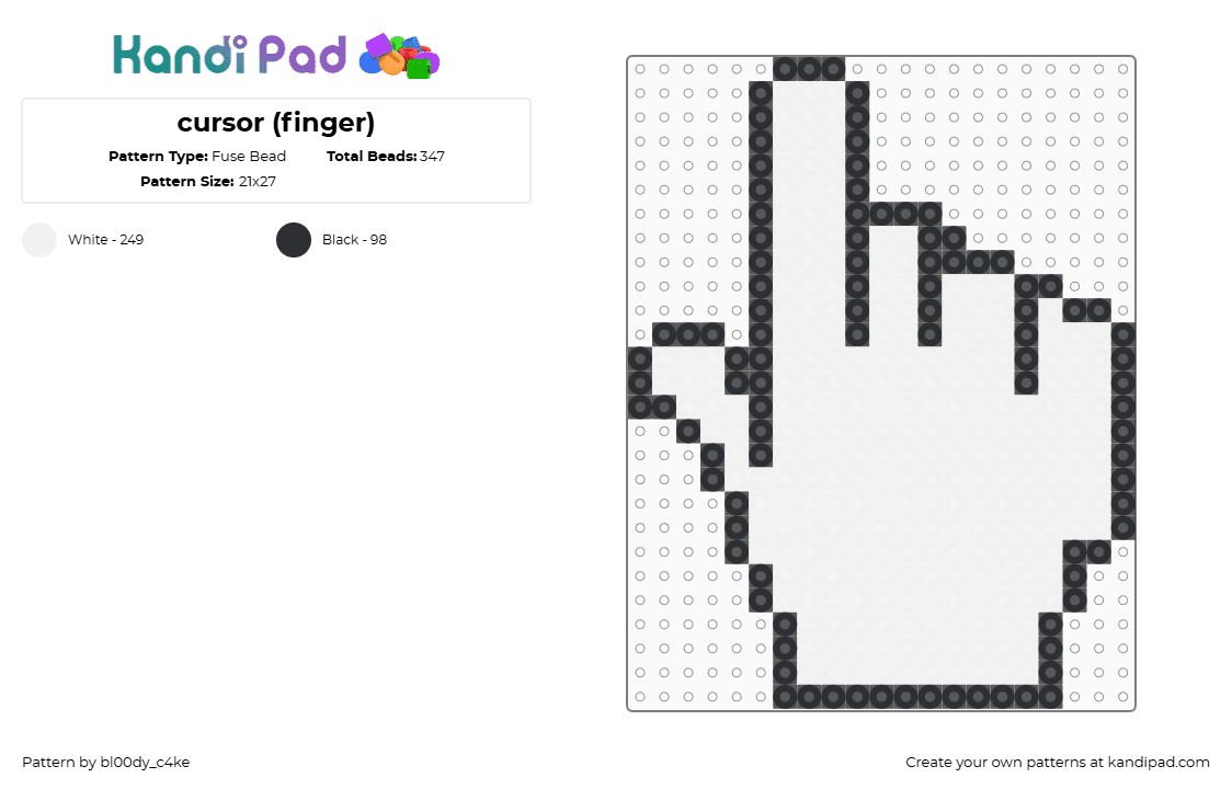 cursor (finger) - Fuse Bead Pattern by bl00dy_c4ke on Kandi Pad - black,white,cursor,pc,perler beads,finger