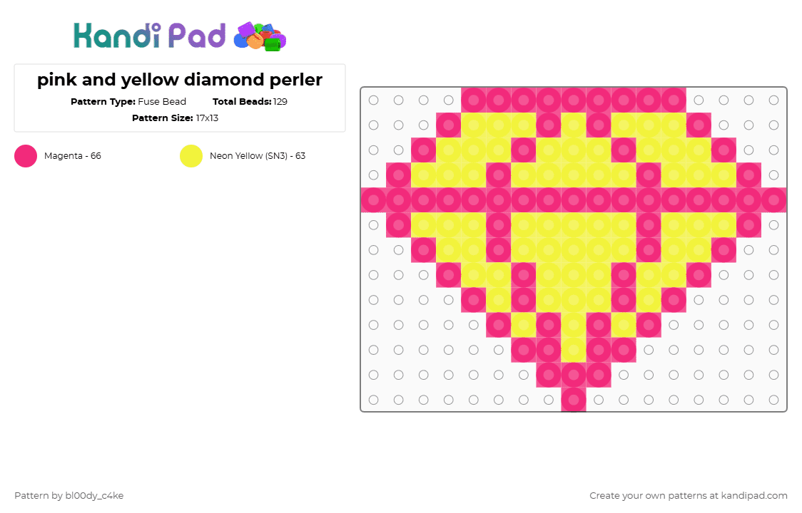 pink and yellow diamond perler - Fuse Bead Pattern by bl00dy_c4ke on Kandi Pad - pink,yellow,scene,scenecore,diamond,magenta,neon
