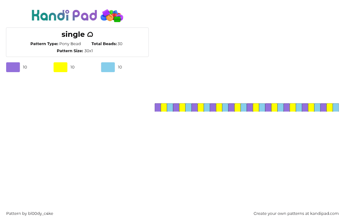 single ᜊ - Pony Bead Pattern by bl00dy_c4ke on Kandi Pad - purple,yellow,blue,single,pony bead
