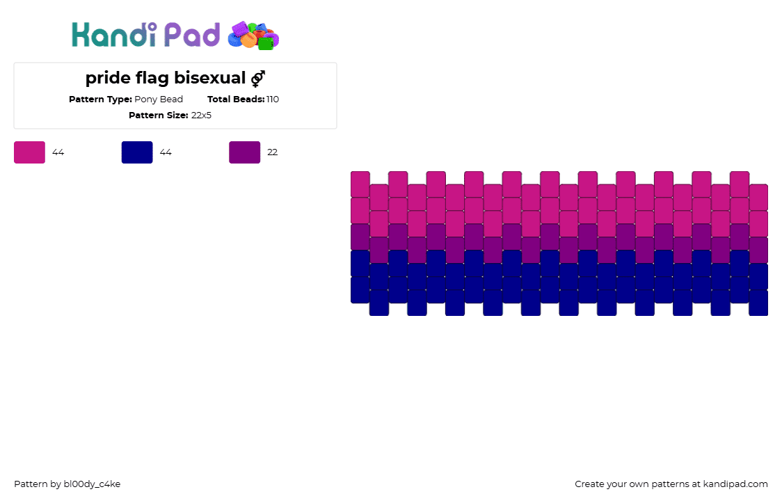 pride flag bisexual ⚤ - Pony Bead Pattern by bl00dy_c4ke on Kandi Pad - bisexual,pride,cuff,pink,purple,blue