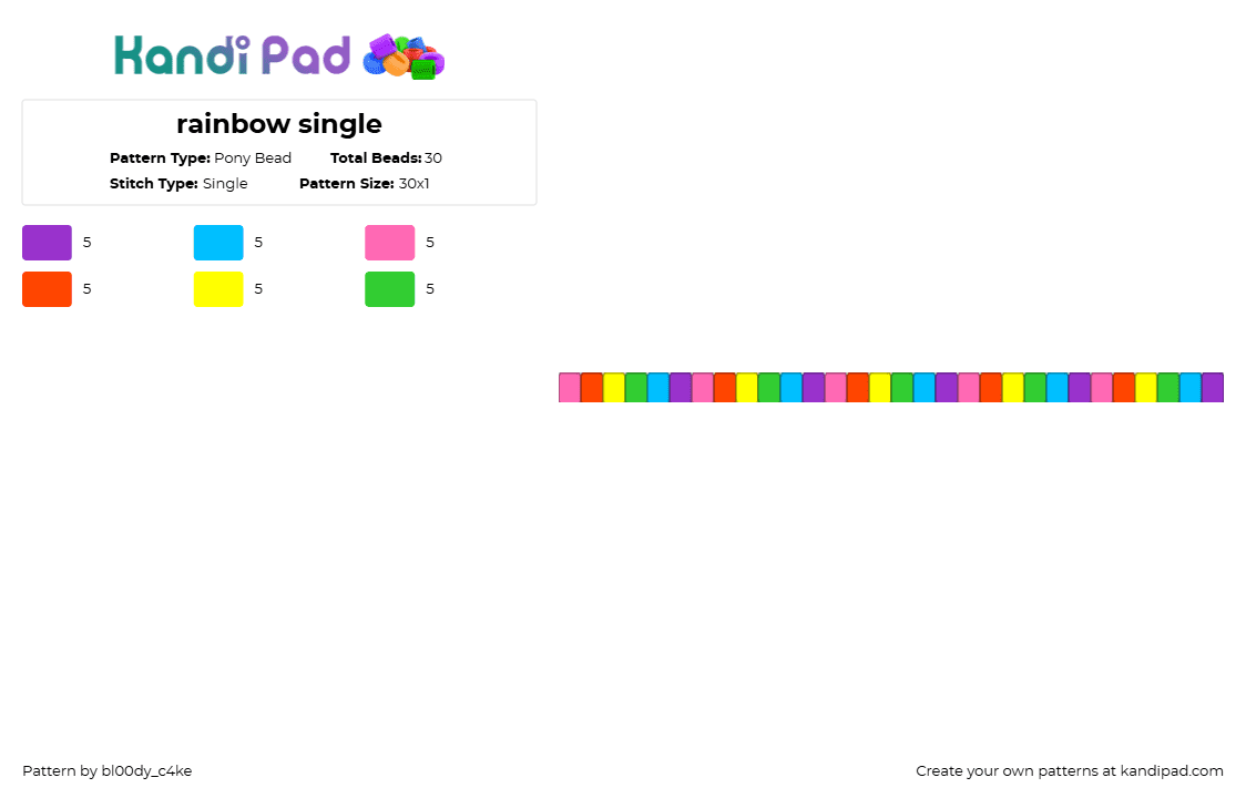 rainbow single - Pony Bead Pattern by bl00dy_c4ke on Kandi Pad - light blue,red,green,colorful,rainbow,scene,single