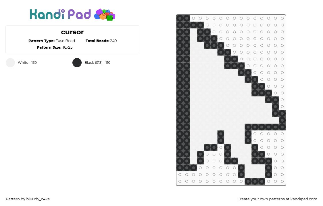 cursor - Fuse Bead Pattern by bl00dy_c4ke on Kandi Pad - black,white,perler beads,cursor,pc