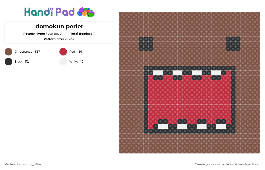 domokun perler - Fuse Bead Pattern by bl00dy_c4ke on Kandi Pad - tan,domo,domokun,perler,scene,brown