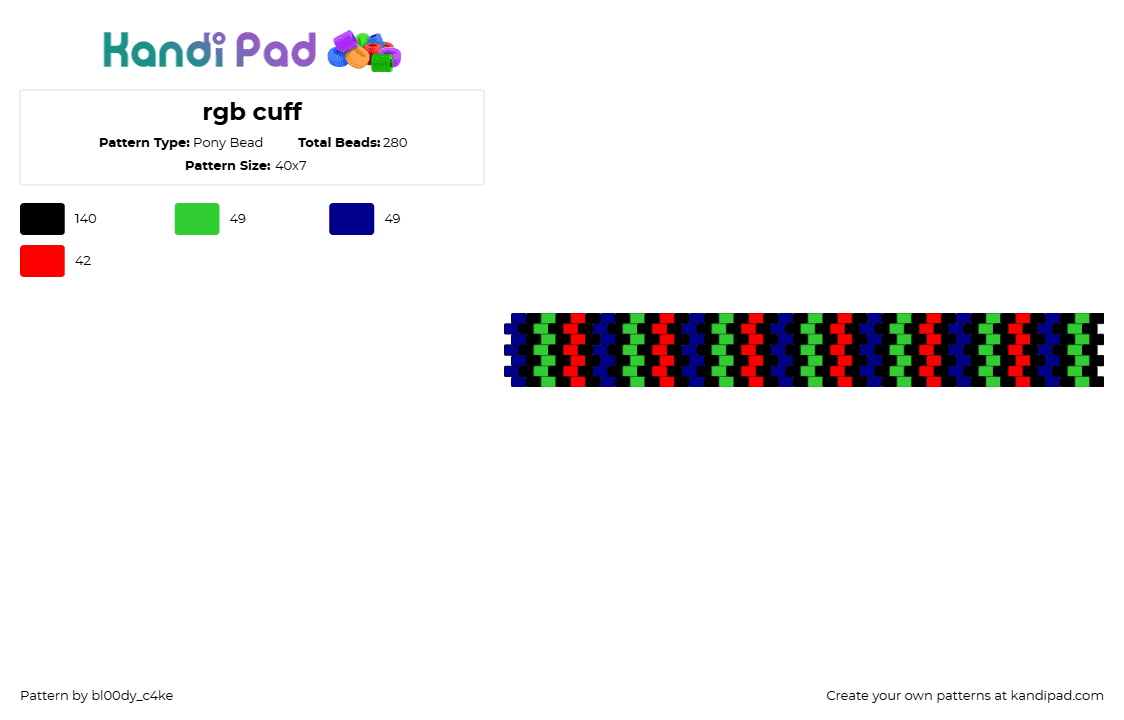 rgb cuff - Pony Bead Pattern by bl00dy_c4ke on Kandi Pad - green,purple,rgb,red,blue,black,cuff