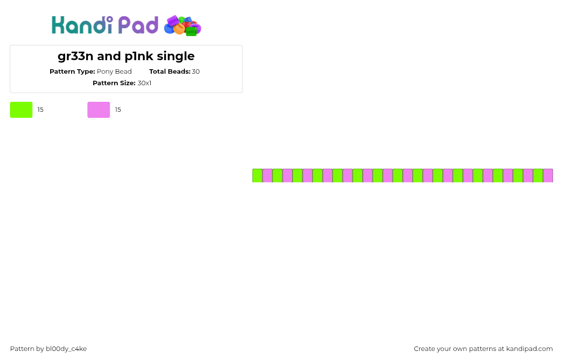 gr33n and p1nk single - Pony Bead Pattern by bl00dy_c4ke on Kandi Pad - scene,single,bracelet,pink,green