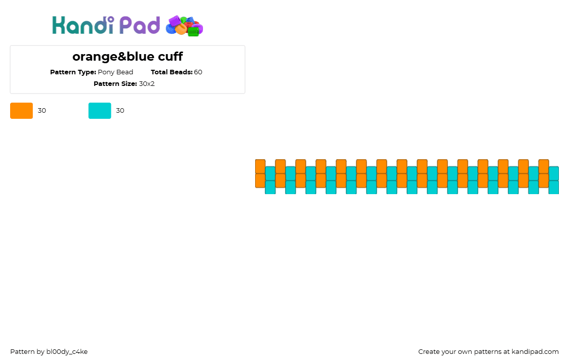 orange&blue cuff - Pony Bead Pattern by bl00dy_c4ke on Kandi Pad - simple,bracelet,stripes,orange,light blue,cuff,blue