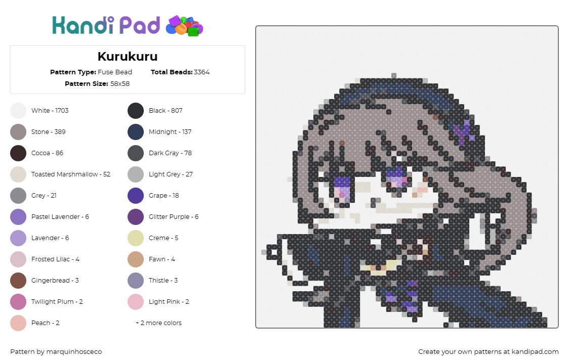 Kurukuru - Fuse Bead Pattern by marquinhosceco on Kandi Pad - kuru kuru,honkai star rail,anime,herta,character,detailed,manga,portrait,gray