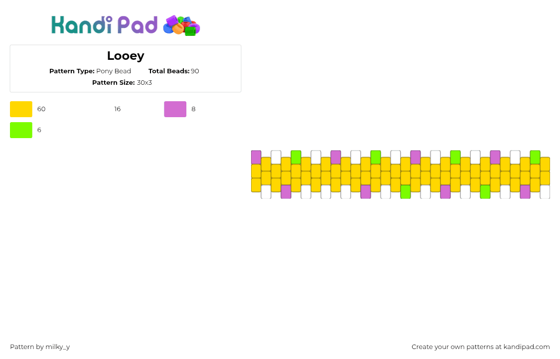 Looey - Pony Bead Pattern by milky_y on Kandi Pad - looey,dandys world,video game,cuff,yellow