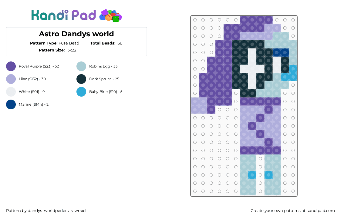 Astro Dandys world - Fuse Bead Pattern by dandys_worldperlers_rawrrxd on Kandi Pad - astro,dandys world,character,video game,purple,light blue