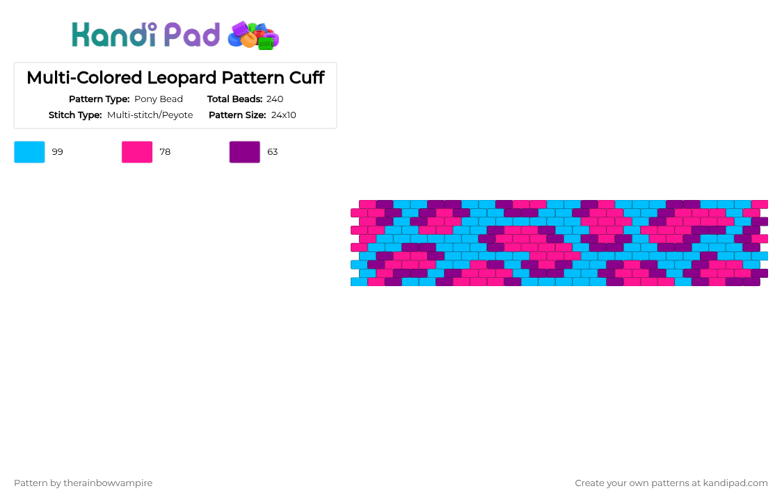 Multi-Colored Leopard Pattern Cuff - Pony Bead Pattern by therainbowvampire on Kandi Pad - pink,light blue
