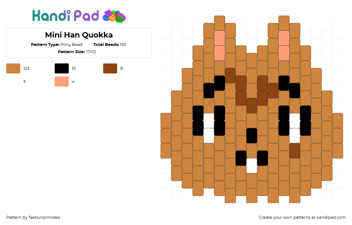 Mini Han Quokka - Pony Bead Pattern by faebunprincess on Kandi Pad - han quokka,skzoo,stray kids,music,character,head,charm,animal,tan